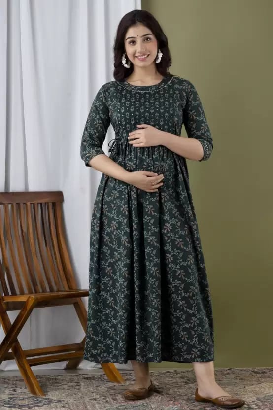 PALANI-HUB Women Maternity/Nursing Nighty  (Dark Green)