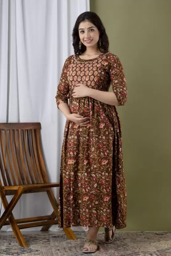 PALANI-HUB Women Maternity/Nursing Nighty (Brown)
