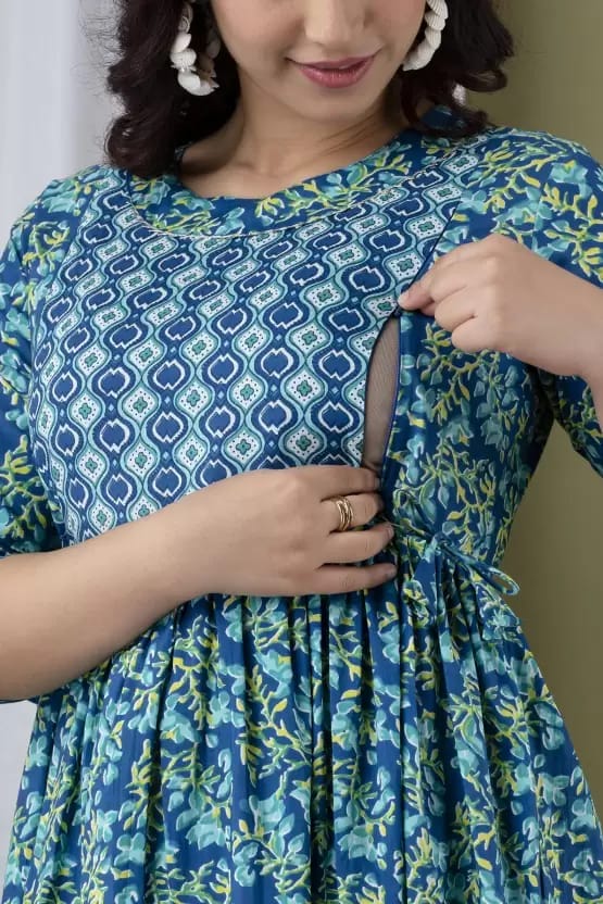 PALANI-HUB Women Maternity/Nursing Nighty (Light Blue)