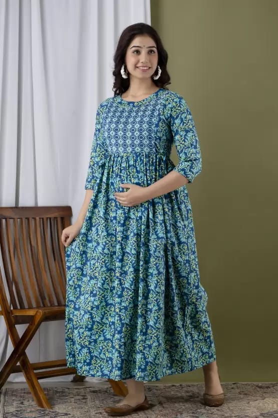 PALANI-HUB Women Maternity/Nursing Nighty (Light Blue)