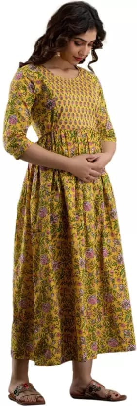 PALANI-HUB Women Maternity/Nursing Nighty (Yellow)