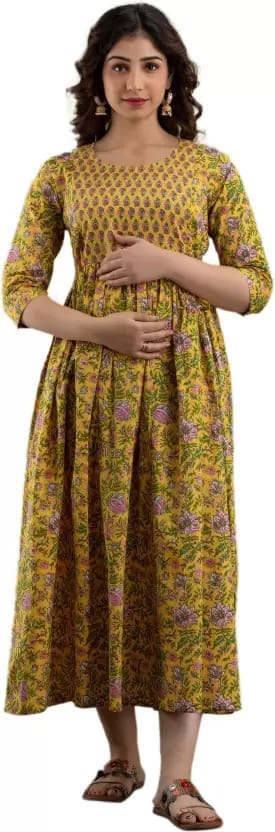 PALANI-HUB Women Maternity/Nursing Nighty (Yellow)