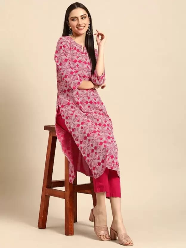 PALANI-HUB Women Viscose Rayon Kurta and Trousers Set-Pink