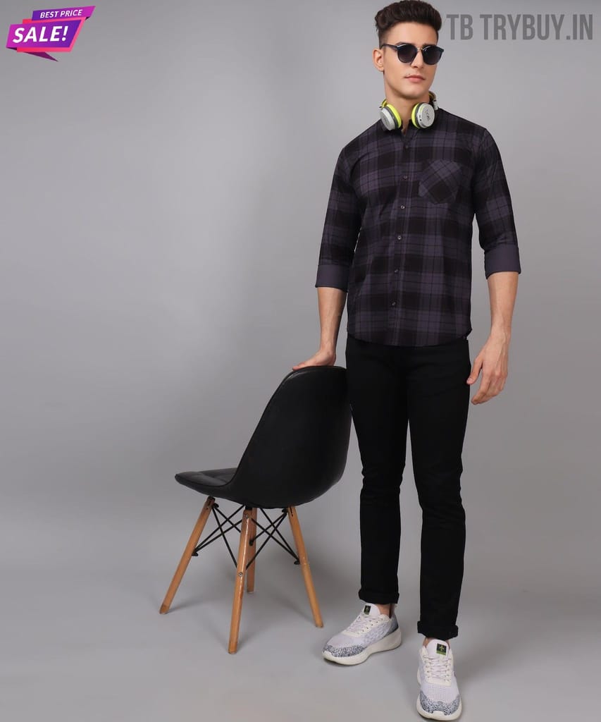 Men's Grey Checks Men's Shirt