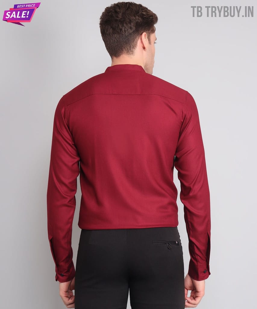 Mandarin Collar Maroon Men's Shirt