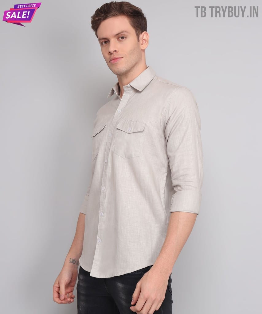 Grey Solid Double Pocket Men's Shirt