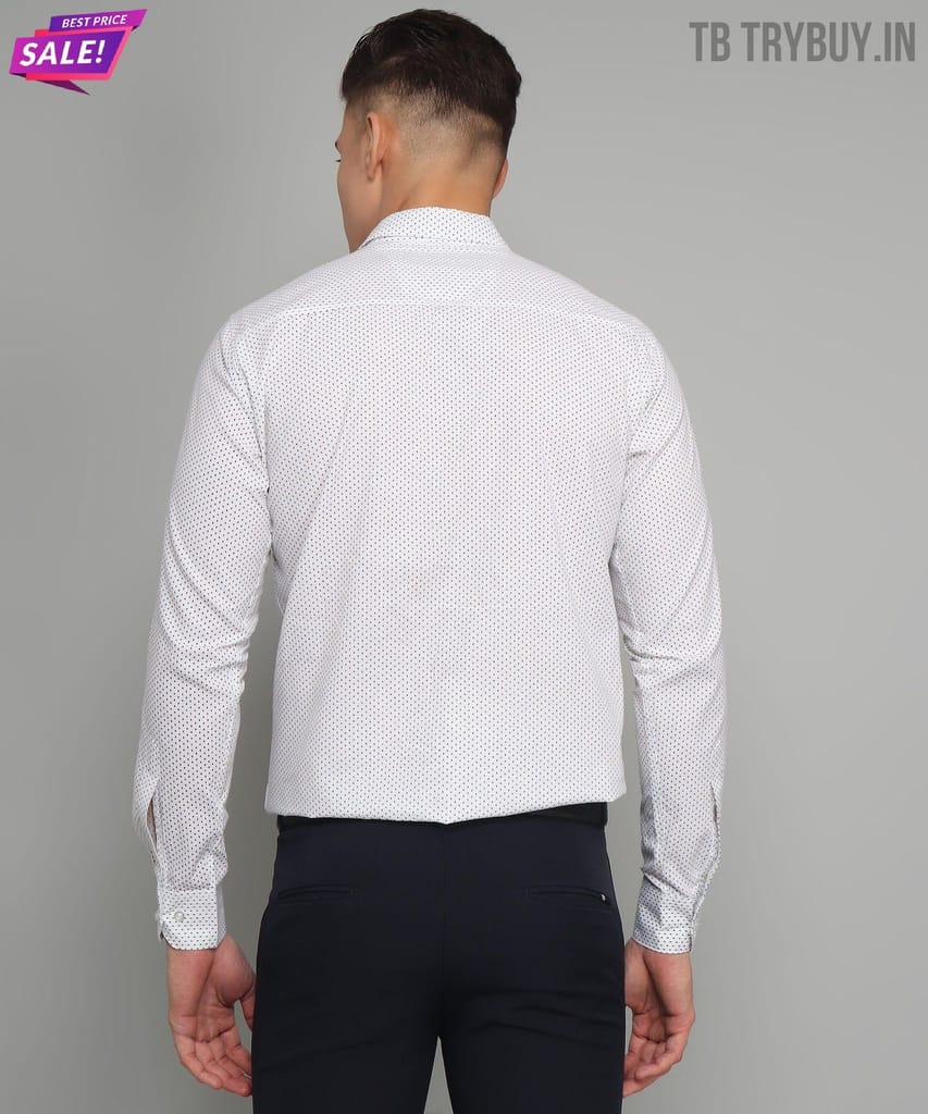 Blue Dotted Print Cotton White Men's Shirt