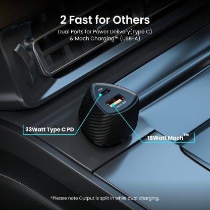Portronics 33 W Turbo Car Charger  (Black)