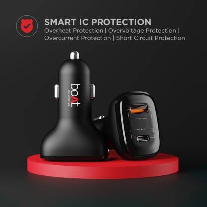 boAt 18 W Turbo Car Charger (Black, With USB Cable)