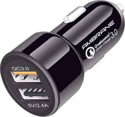 Ambrane 27 W Qualcomm Certified Turbo Car Charger  (Black, With USB Cable)