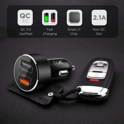 boAt 15 W Qualcomm 3.0 Turbo Car Charger  (Black, With USB Cable