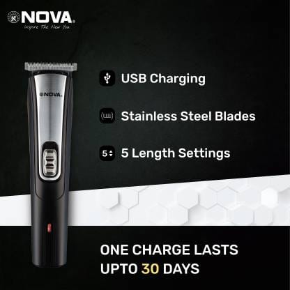 NOVA NHT 1041 USB Trimmer 60 min Runtime 5 Length Settings  (Black)