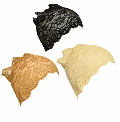Girls and Womens Hijab Cap Hijab Headband, Under Hijab Scarf Black Golden and Cream Naqab Head Scarf (3 pcs)