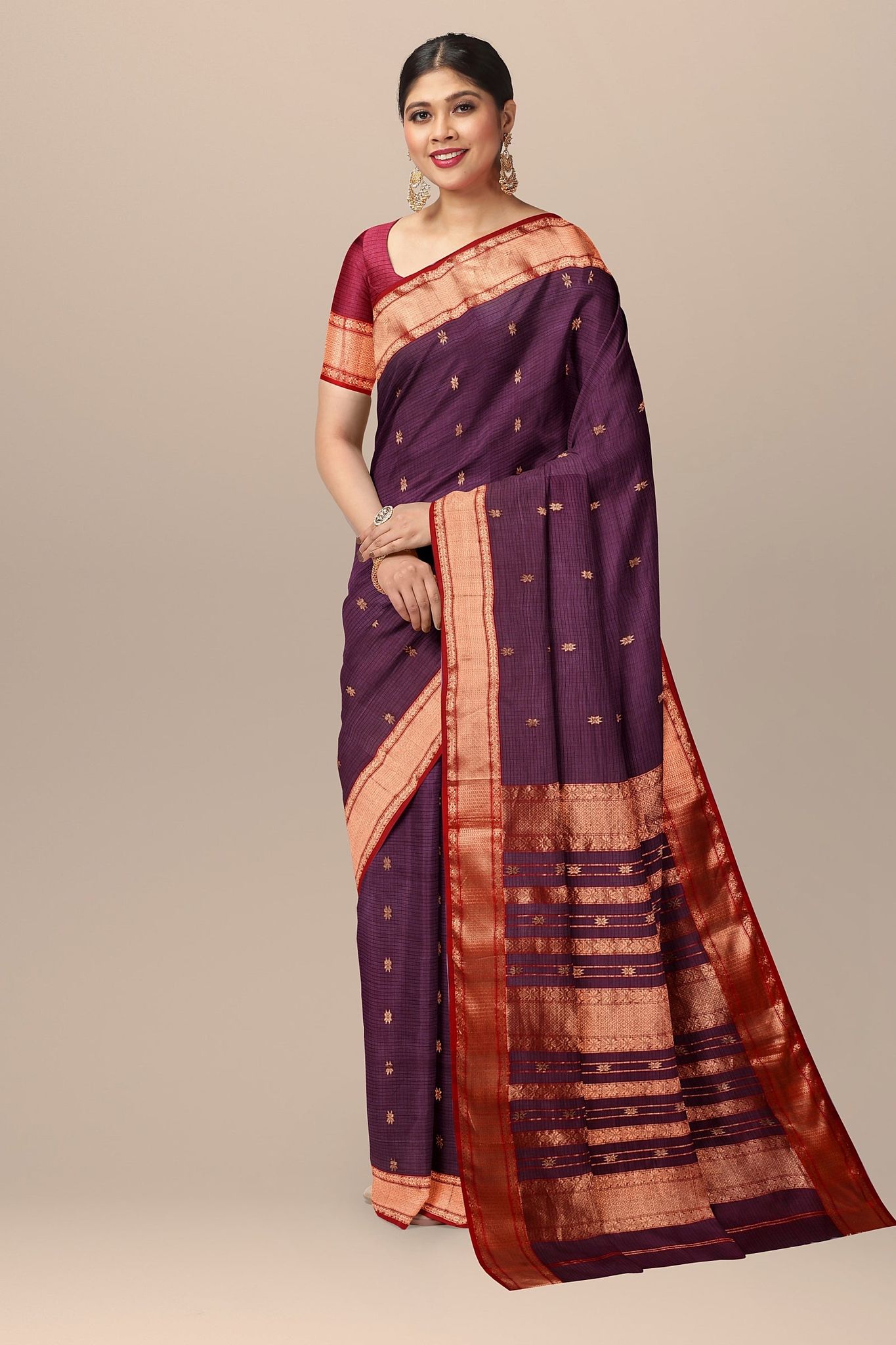 Magenta Purple Handwoven Sausar Silk Saree with Zari Border SKU- BS10048