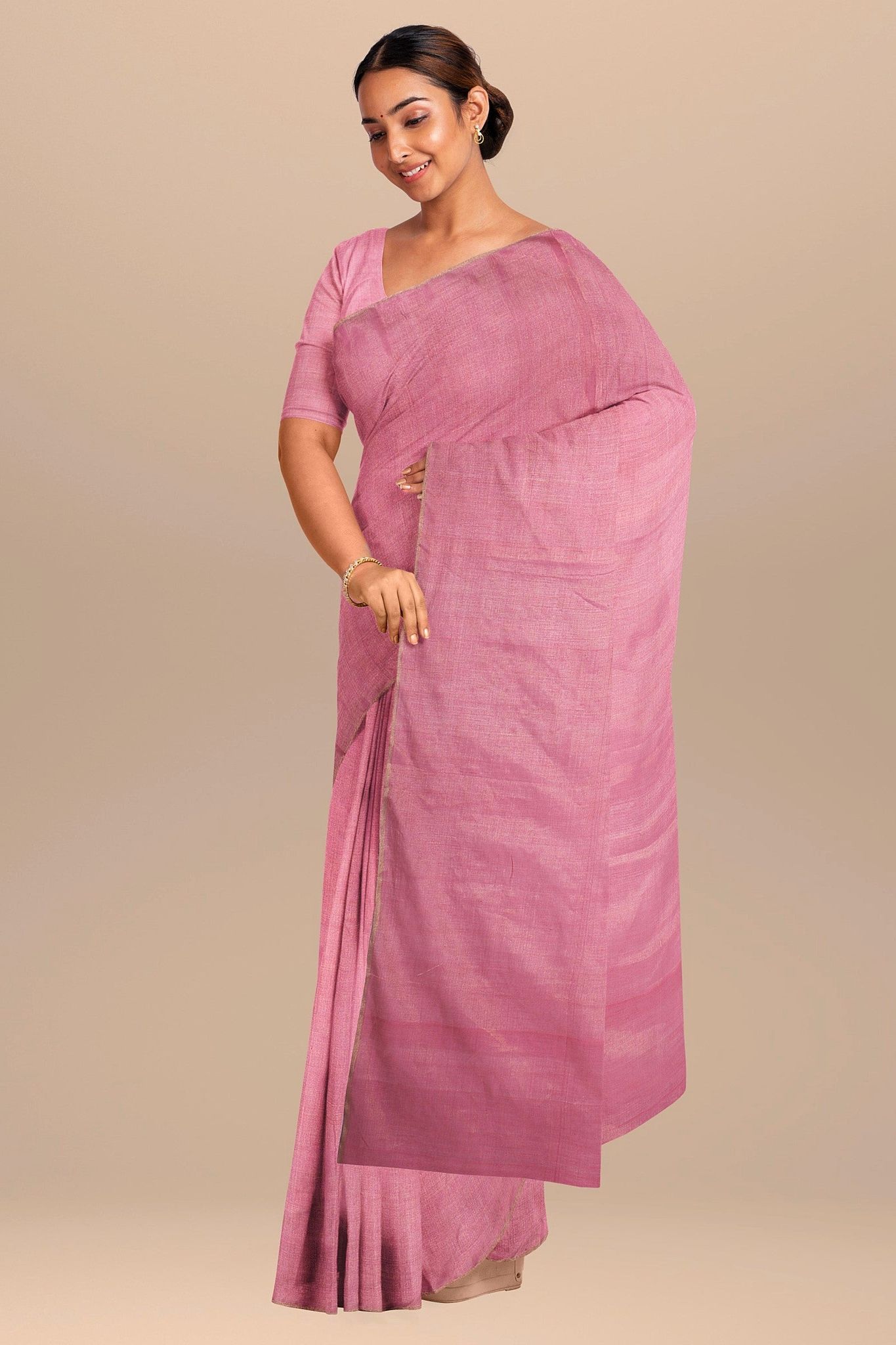 Pink Handwoven Sausar Tissue Silk Saree SKU - BS10021