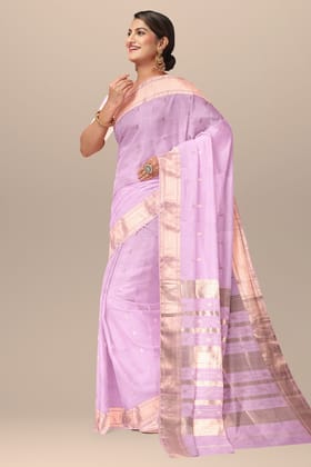 Light Pink Handwoven Sausar Silk with Zari Border Saree SKU- BS10049
