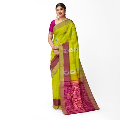 Lime Green Color Big Mango Butta Kanjivaram Pure Silk Saree