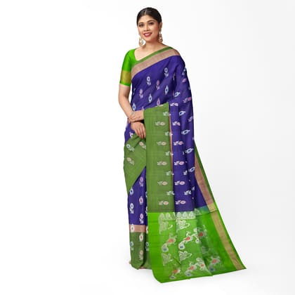 Dark Blue Color Long Border Beautiful Peacock & Floral Butta Kanjivaram Pure Silk Saree