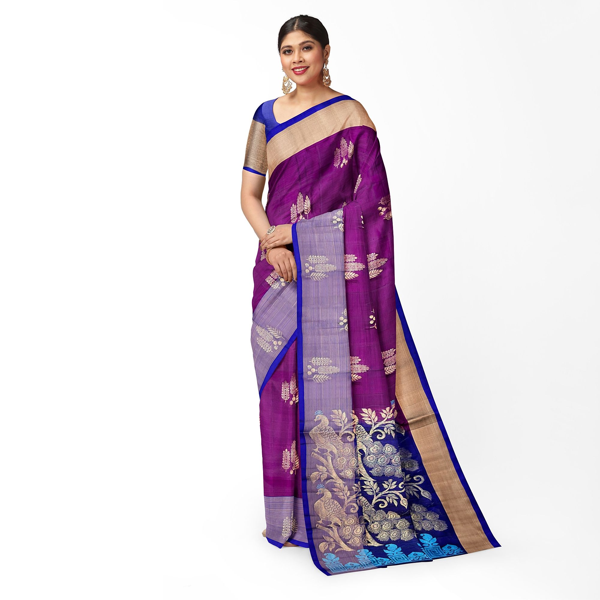 Purple Color Leaf Butta Kanjivaram Pure Silk Saree