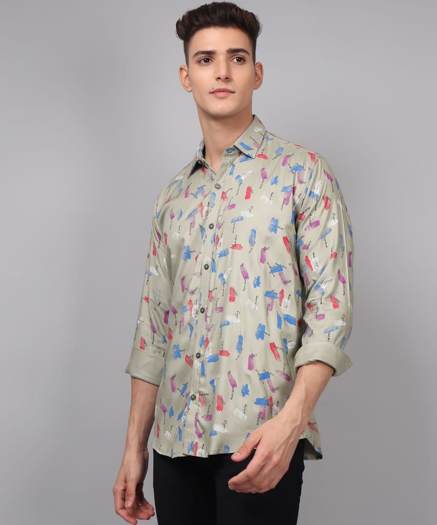 Cotton Multi Colored Printed Men's Shirt