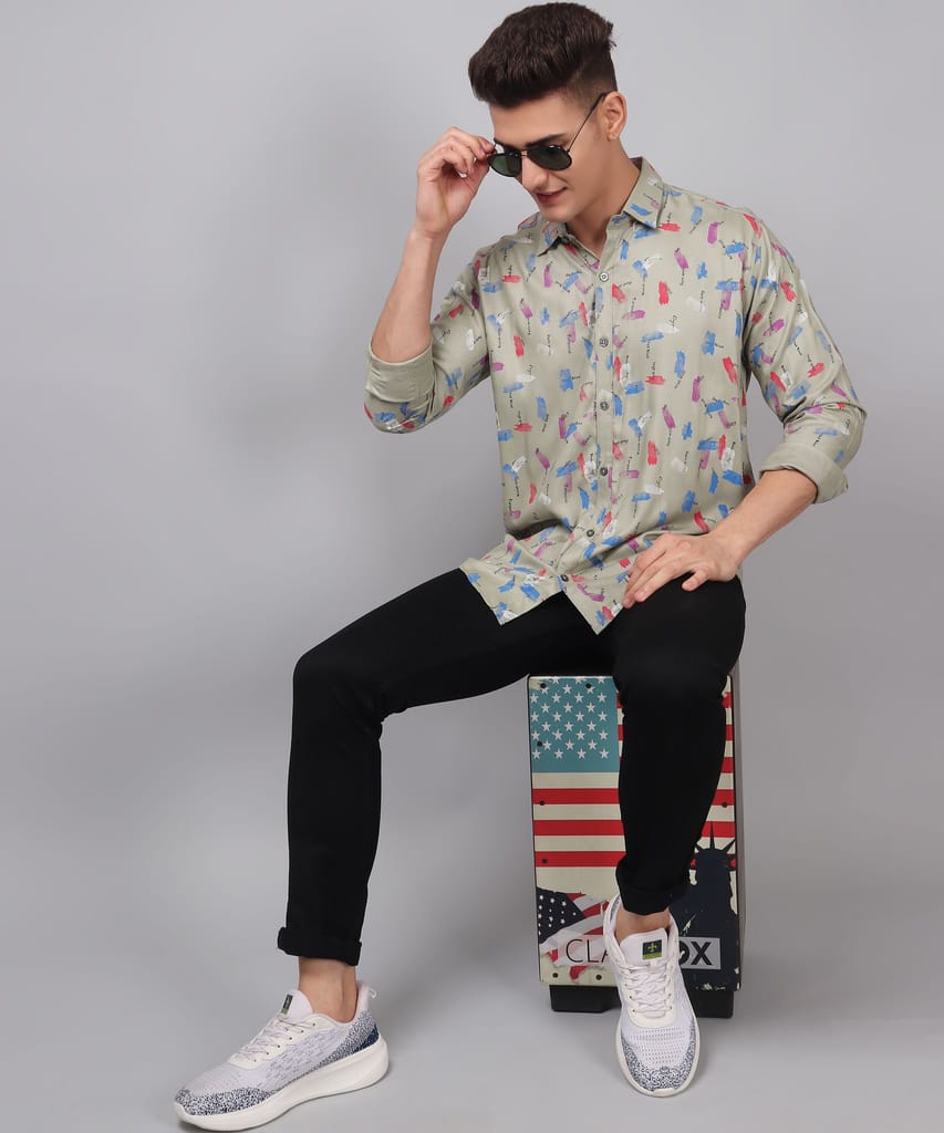 Cotton Multi Colored Printed Men's Shirt