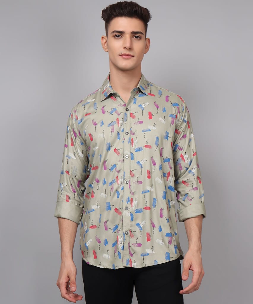 Cotton Multi Colored Printed Men's Shirt