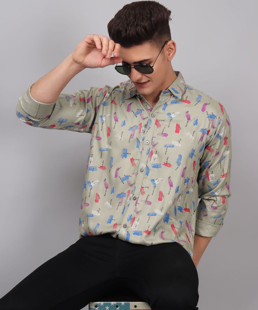 Cotton Multi Colored Printed Men's Shirt