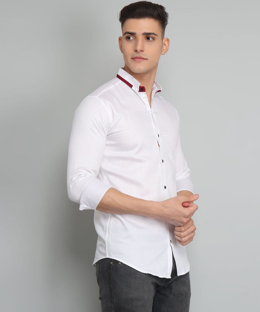 Rough Premium White Solid Men's Shirt