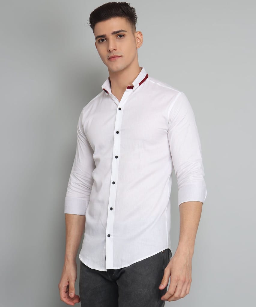 Rough Premium White Solid Men's Shirt
