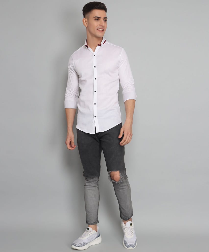 Rough Premium White Solid Men's Shirt