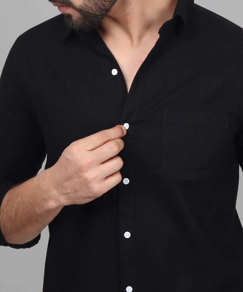 Button Down Black Linen Men's Shirt