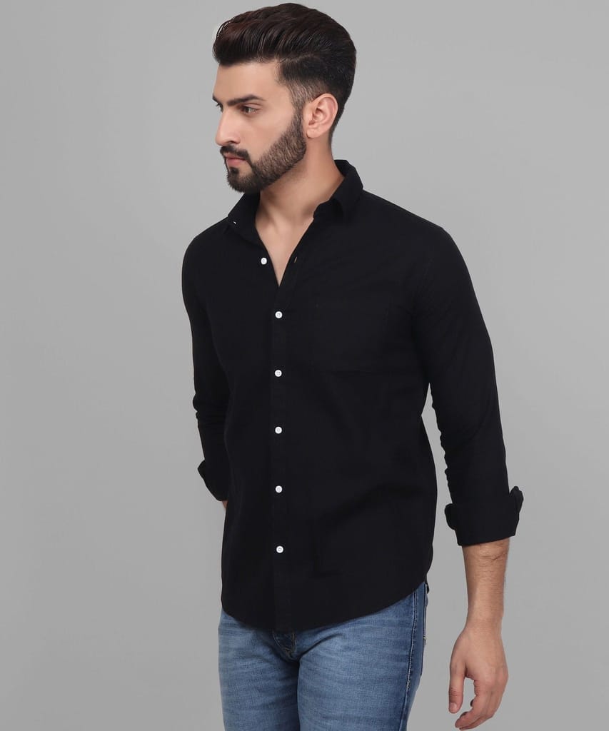 Button Down Black Linen Men's Shirt