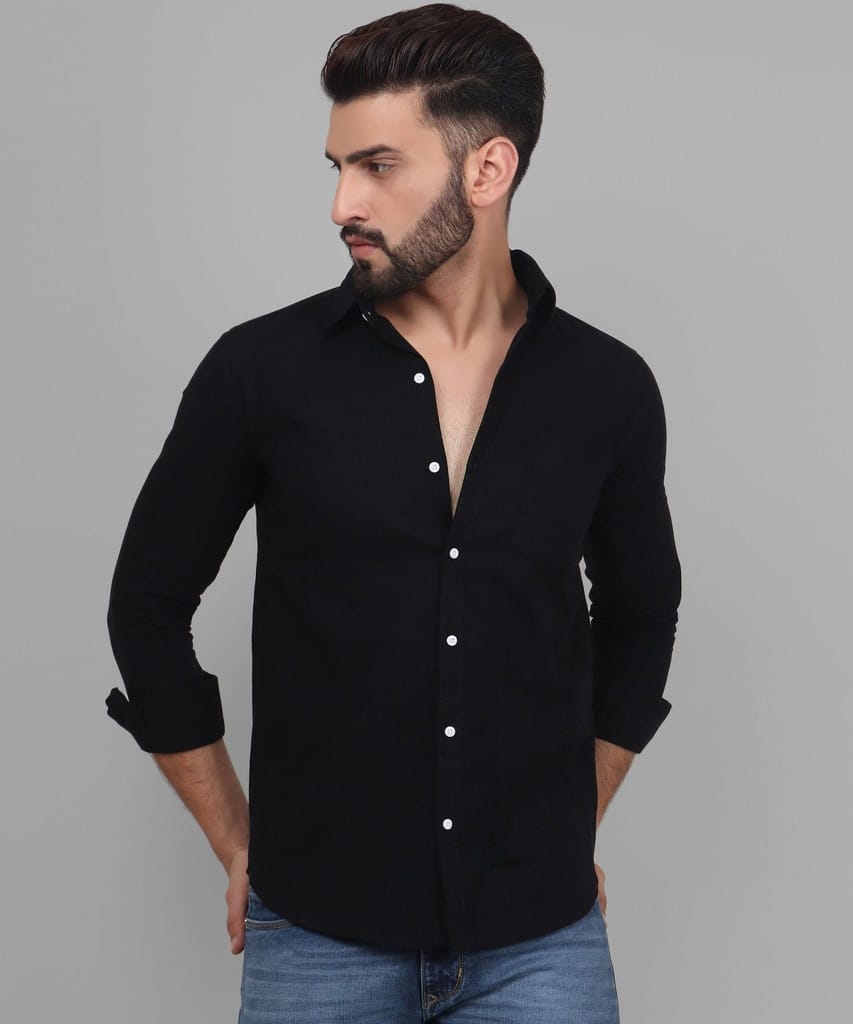 Button Down Black Linen Men's Shirt