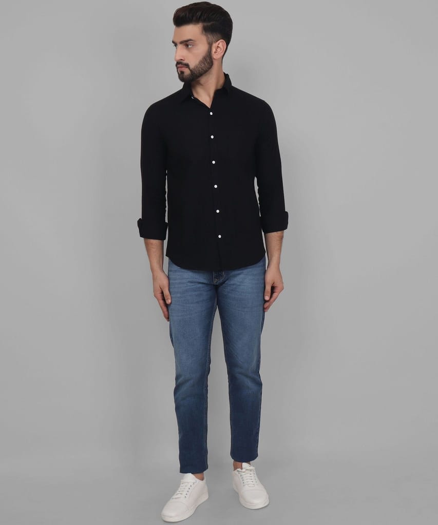 Button Down Black Linen Men's Shirt