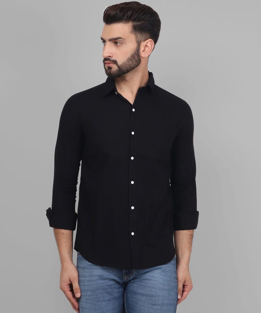 Button Down Black Linen Men's Shirt