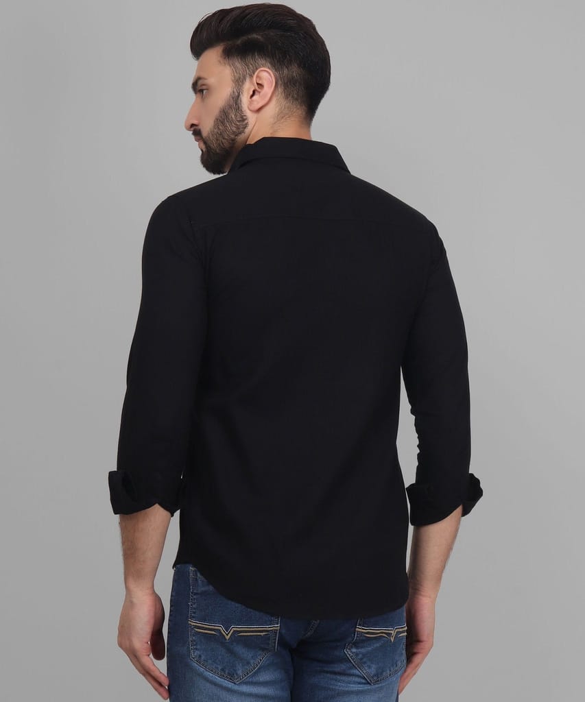 Button Down Black Linen Men's Shirt