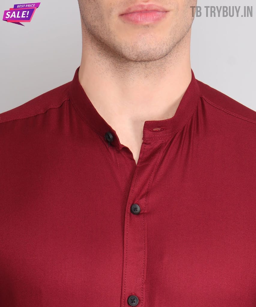 Mandarin Collar Maroon Men's Shirt