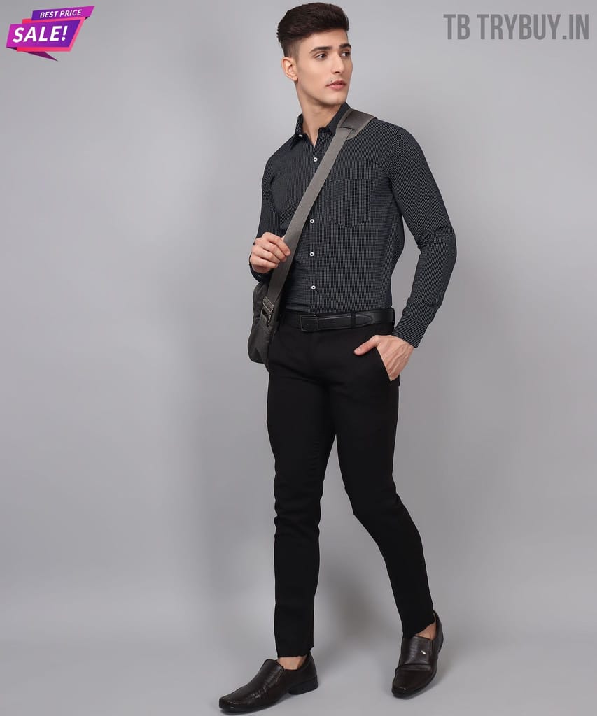 Dot Printed Navy Blue Men's Shirt