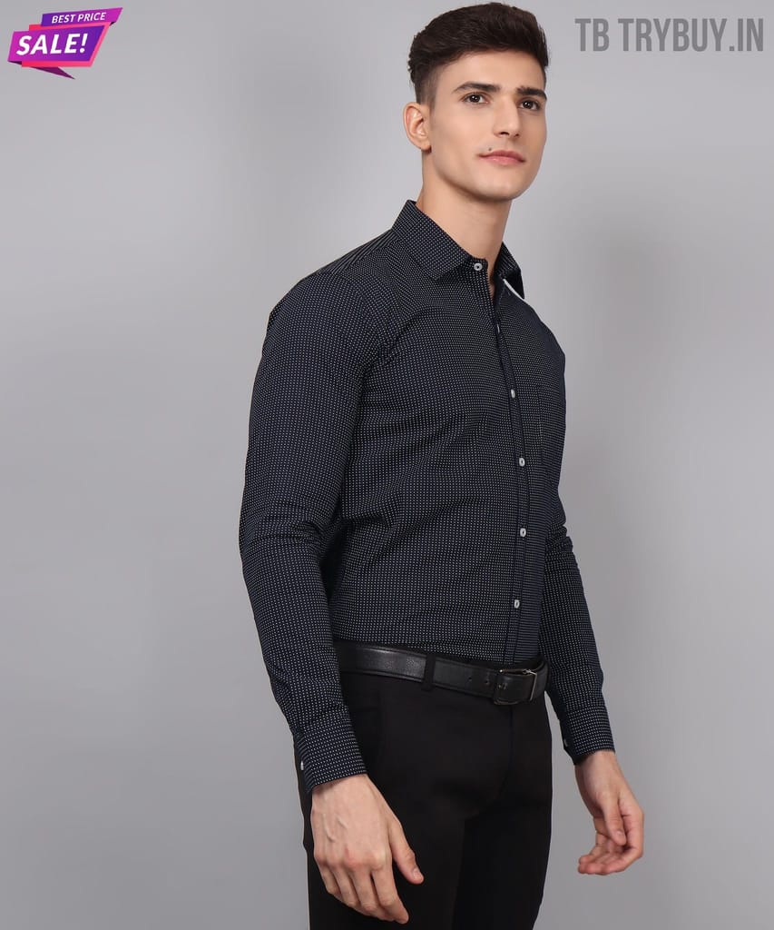 Dot Printed Navy Blue Men's Shirt