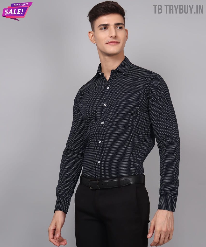Dot Printed Navy Blue Men's Shirt
