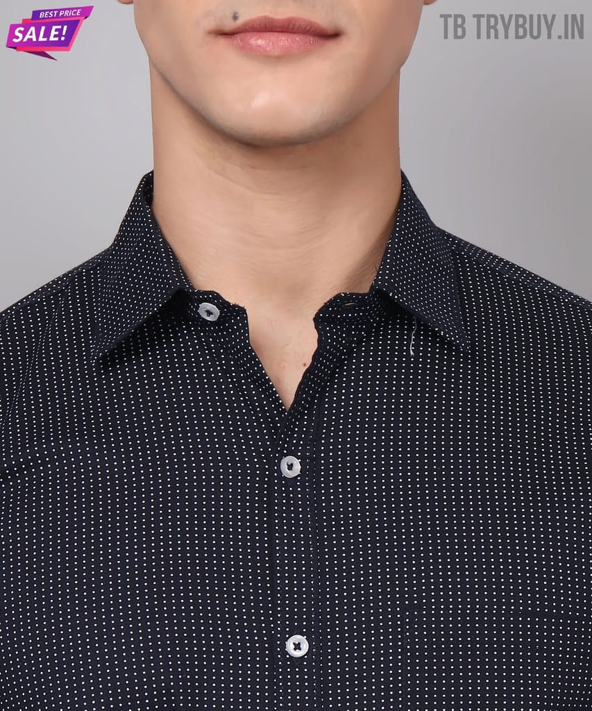 Dot Printed Navy Blue Men's Shirt