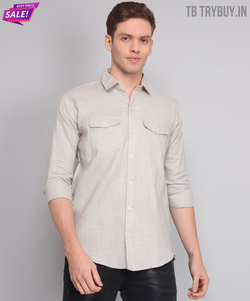 Grey Solid Double Pocket Men's Shirt