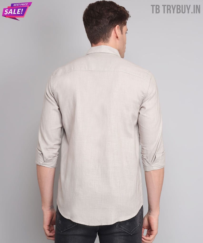 Grey Solid Double Pocket Men's Shirt