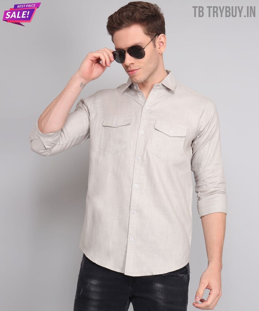 Grey Solid Double Pocket Men's Shirt