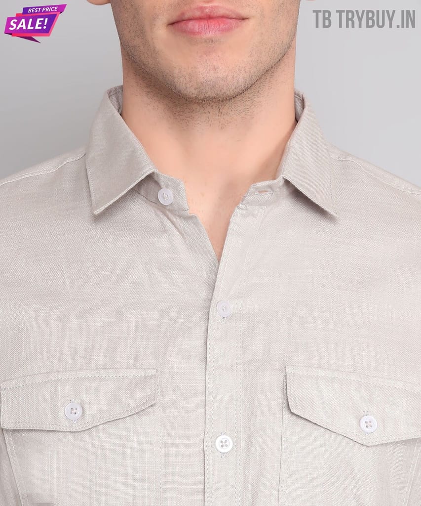 Grey Solid Double Pocket Men's Shirt