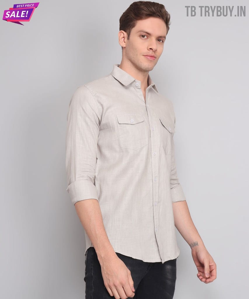 Grey Solid Double Pocket Men's Shirt