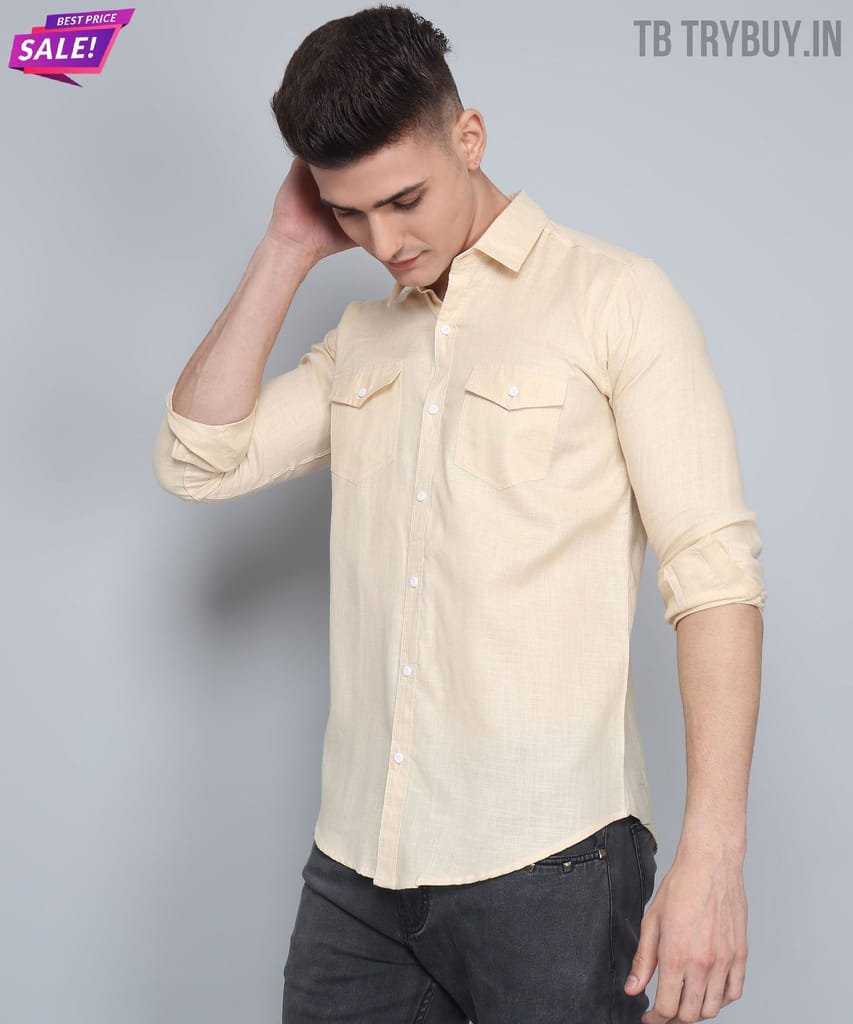 Men's Cream Double Pocket Shirt