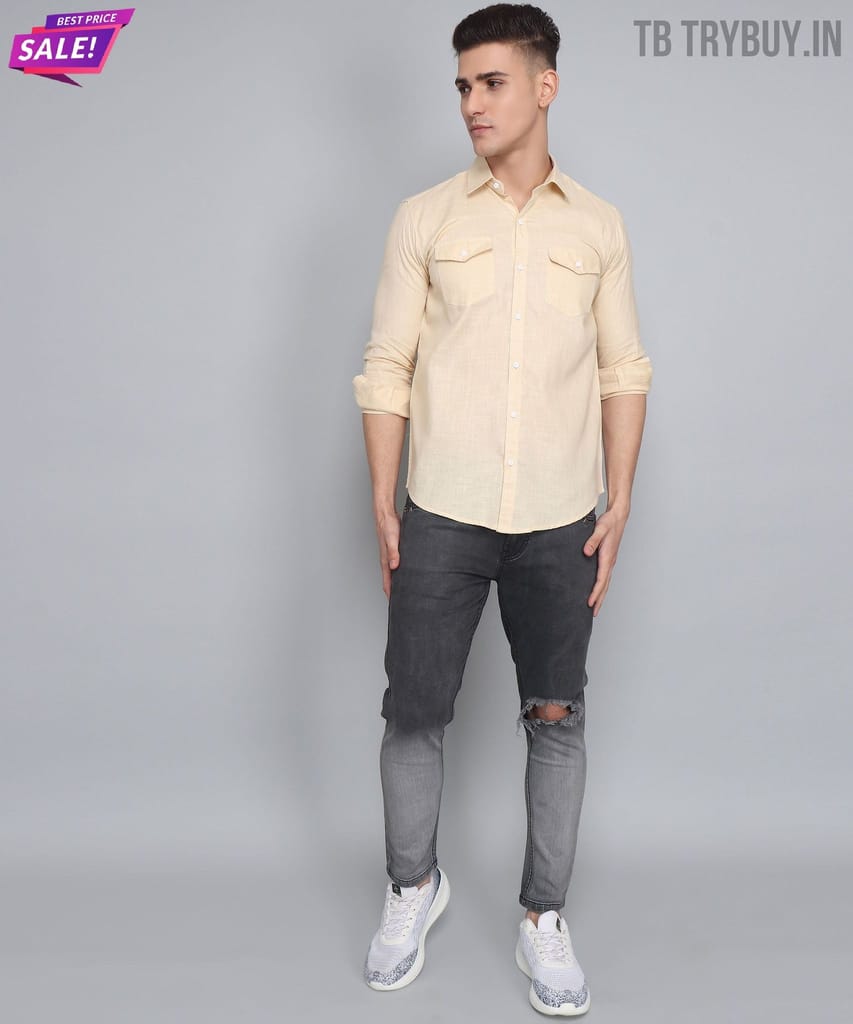 Men's Cream Double Pocket Shirt