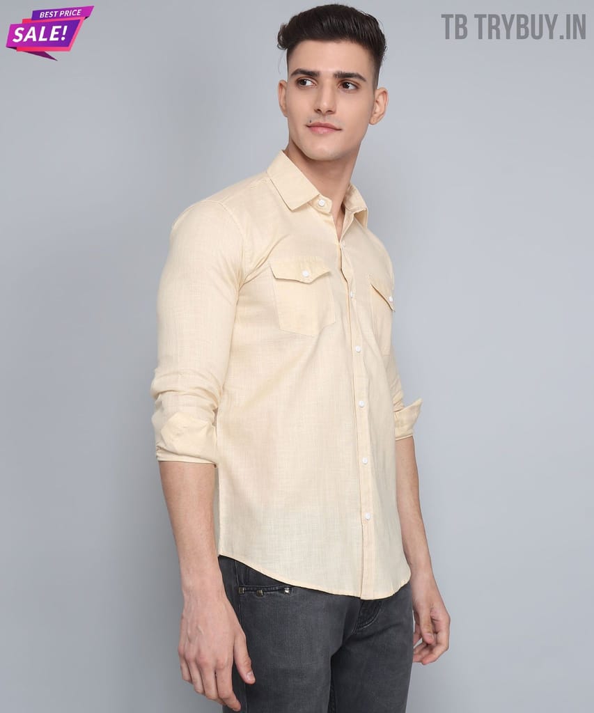 Men's Cream Double Pocket Shirt