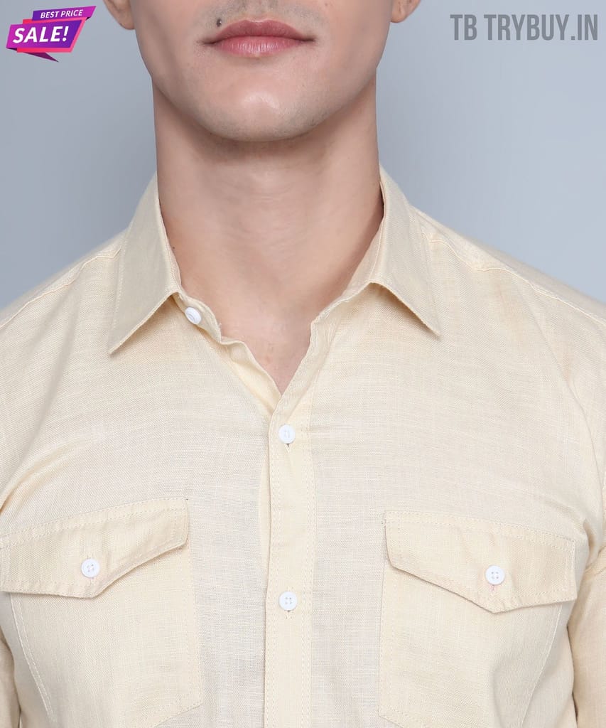 Men's Cream Double Pocket Shirt